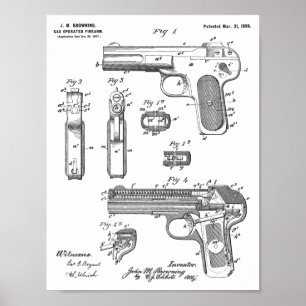 1899 Browning Gun Patent Art Drawing Print
