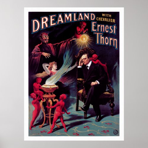 1899 Ernest Thorn Vintage Magician Poster Restored