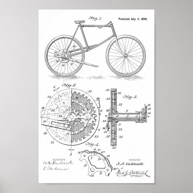 1899 Lever Propelled Bicycle Patent Art Print (Front)