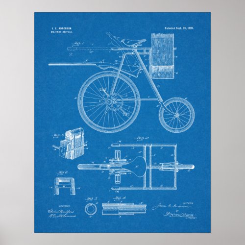 1899 Military Bicycle Patent Art Drawing Print