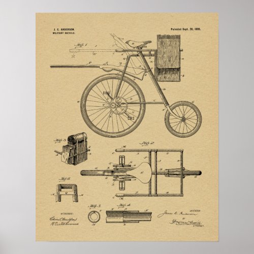 1899 Military Bicycle Patent Art Drawing Print