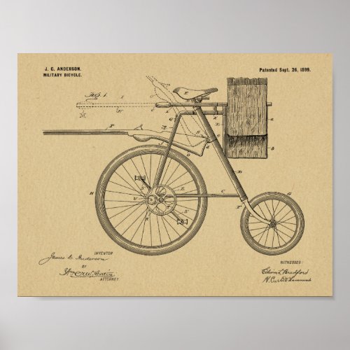 1899 Military Bicycle Patent Art Drawing Print