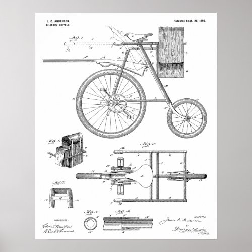 1899 Military Bicycle Patent Art Drawing Print