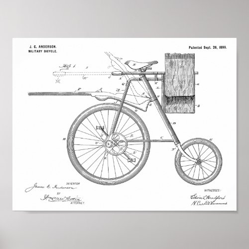 1899 Military Bicycle Patent Art Drawing Print