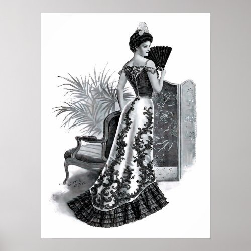 1899 Victorian Lady in Evening Gown Poster