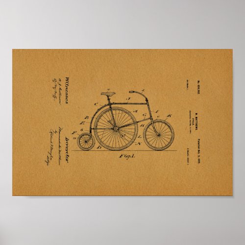 1899 Vintage 3 Wheel Bicycle Patent Art Print