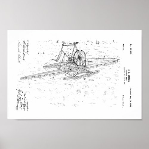 1899 Vintage Bicycle Boat Patent Art Print