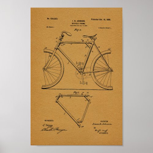 1899 Vintage Bicycle frame Patent Art Print