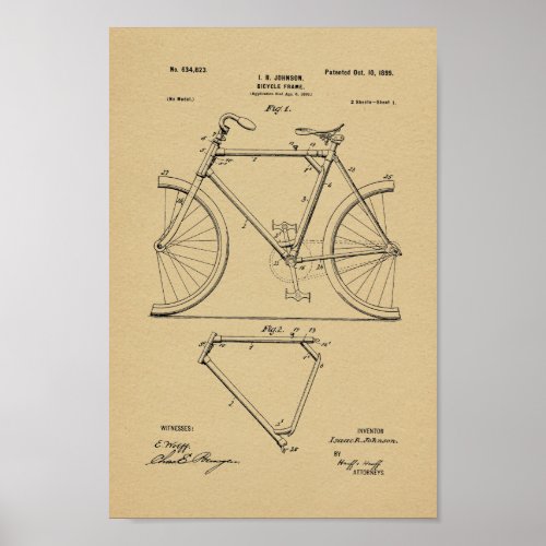 1899 Vintage Bicycle Frame Patent Art Print