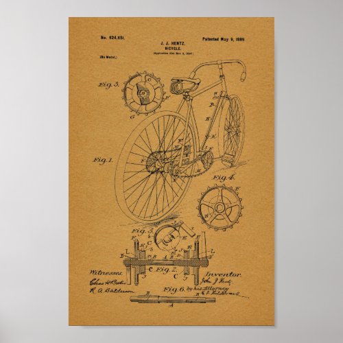 1899 Vintage Bicycle Gears Patent Art Print