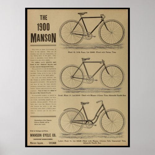 1899 Vintage Bicycle Magazine Ad Art Poster