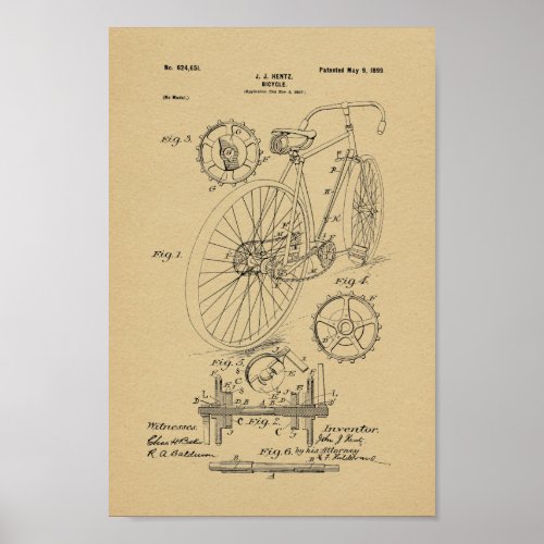 1899 Vintage Bicycle Patent Art Print