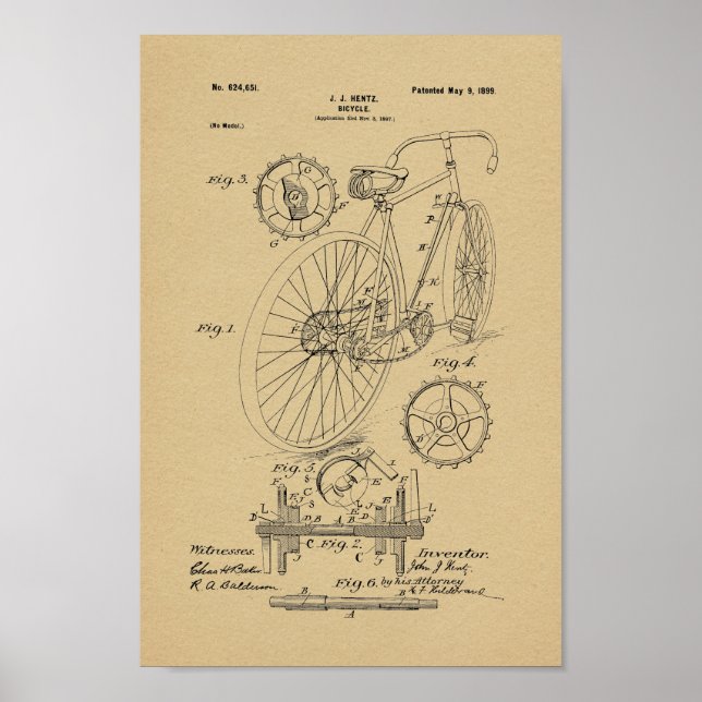 1899 Vintage Bicycle Patent Art Print (Front)