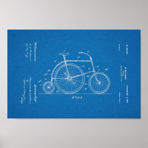 1899 Vintage Bicycle Patent Blueprint Art Print