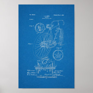 1899 Vintage Bicycle Patent Print Blueprint Art