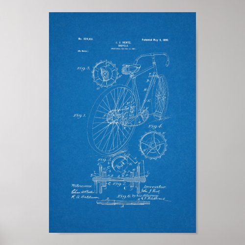 1899 Vintage Bicycle Patent Print Blueprint Art
