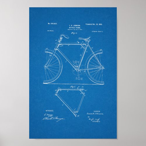 1899 Vintage Bicycle Patent Print Blueprint Art