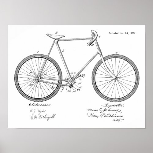 1899 Vintage Chainless Bicycle Patent Art Print