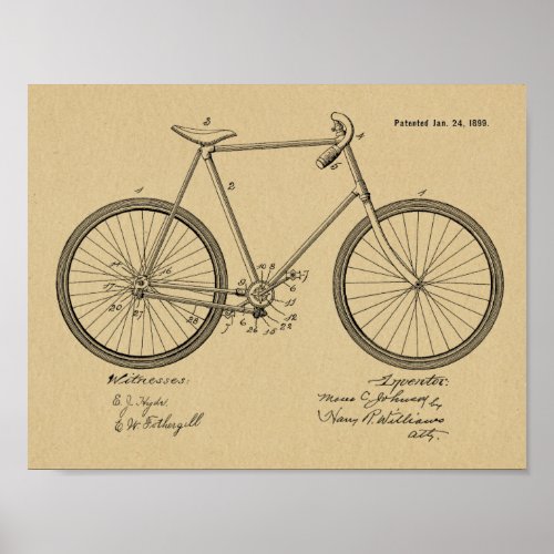 1899 Vintage Chainless Bicycle Patent Art Print