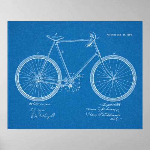 1899 Vintage Chainless Bicycle Patent Blueprint Poster