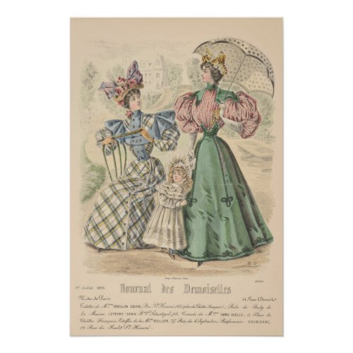 1899 Vintage Victorian French Ladies Fashion Plate Poster