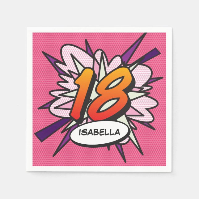 18 Birthday Fun Retro Comic Book Pink Napkins (Front)
