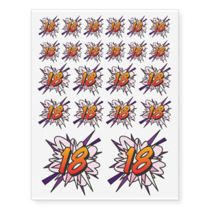 18 Birthday Fun Retro Comic Book Temporary Tattoos