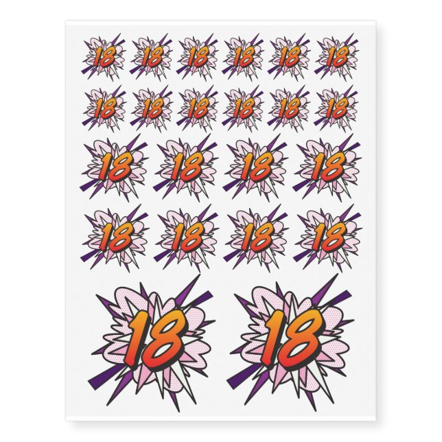 18 Birthday Fun Retro Comic Book Temporary Tattoos (Front)