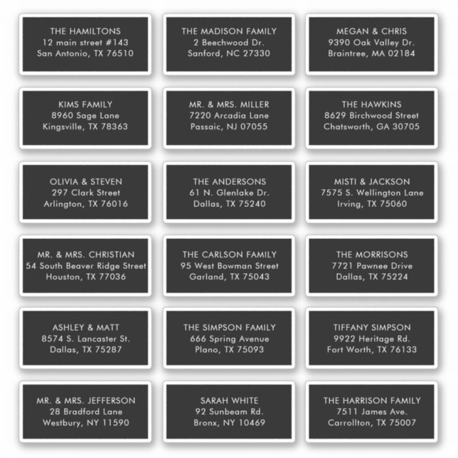 18 Black Guest Recipient Name Address Shipping  Sticker (Front)