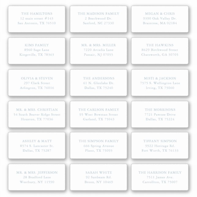 18 Dusty Blue Wedding Guest Recipient Name Address Sticker (Front)