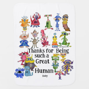 18 Funny Cartoon Aliens Express Thanks Baby Blanket