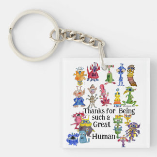18 Funny Cartoon Aliens Express Thanks Keychain