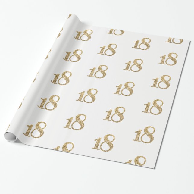18 GOLD GLITTER NUMBER glamorous sparkly birthday Wrapping Paper (Unrolled)