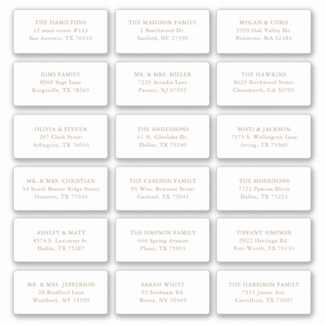 18 Gold Wedding Guest Recipient Name Address Sticker (Front)