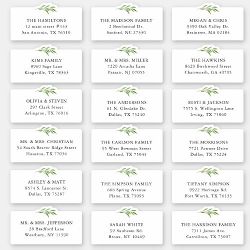 18 Greenery Wedding Shipping Address Sticker