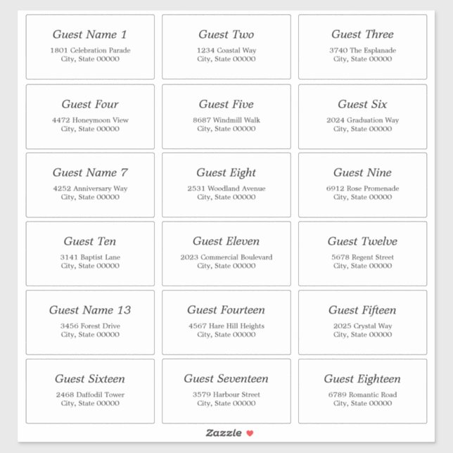 18 Guest Address Labels Elegant Minimalist Sticker (Sheet)