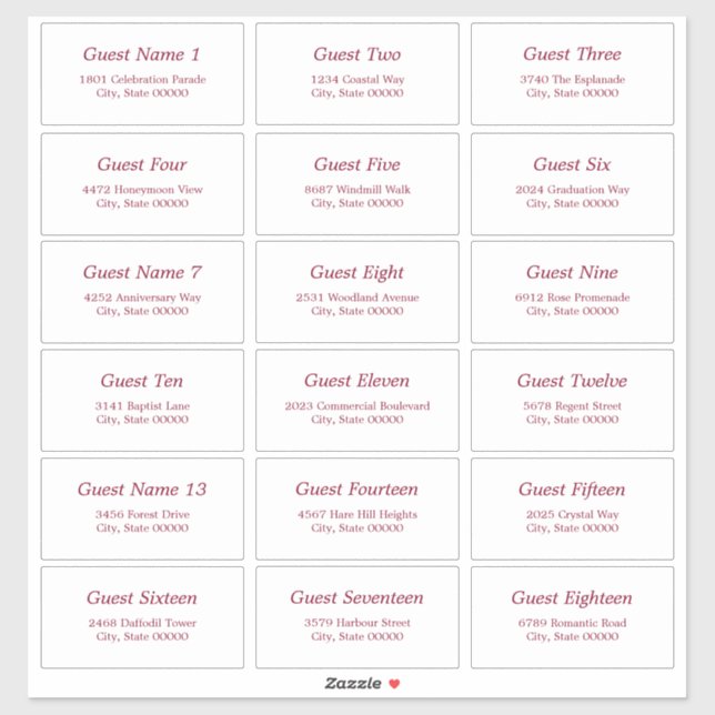 18 Guest Address Labels White Burgundy Sticker (Sheet)