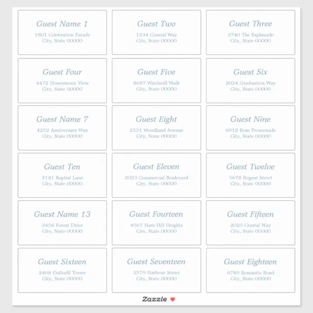 18 Guest Address Labels White Dusty Blue Sticker | Zazzle