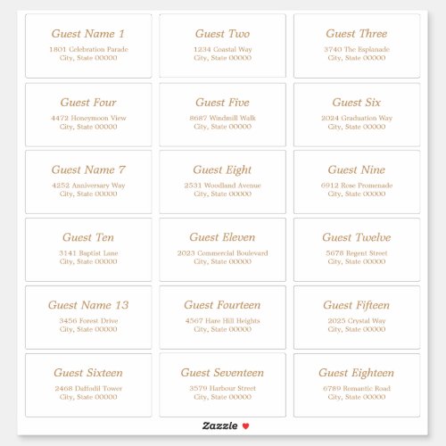 18 Guest Address Labels White Golden Beige Sticker