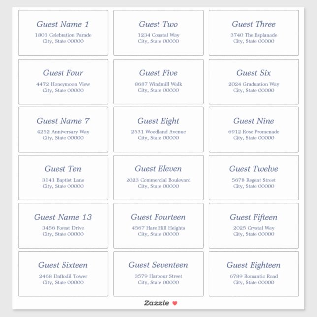18 Guest Address Labels White Navy Blue Sticker (Sheet)