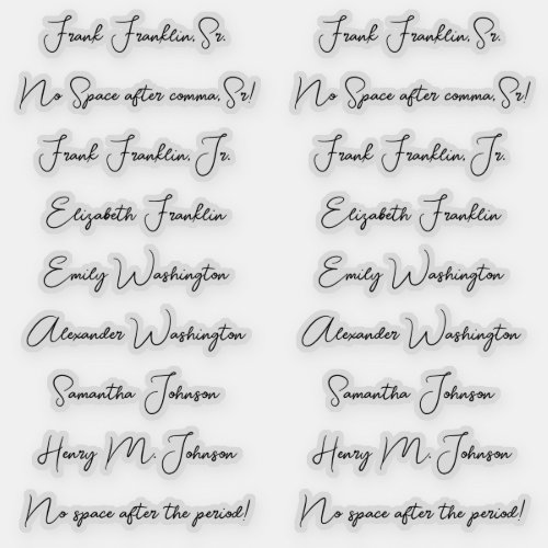 18 Guest Names Elegant Monoline Calligraphy Script Sticker