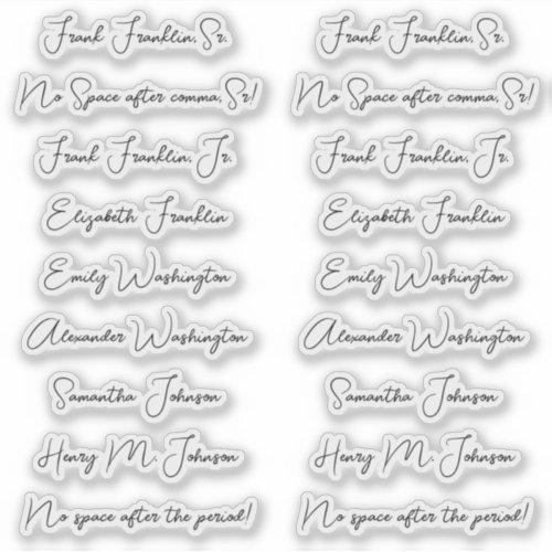 18 Guest Names Elegant Monoline Calligraphy Script Sticker