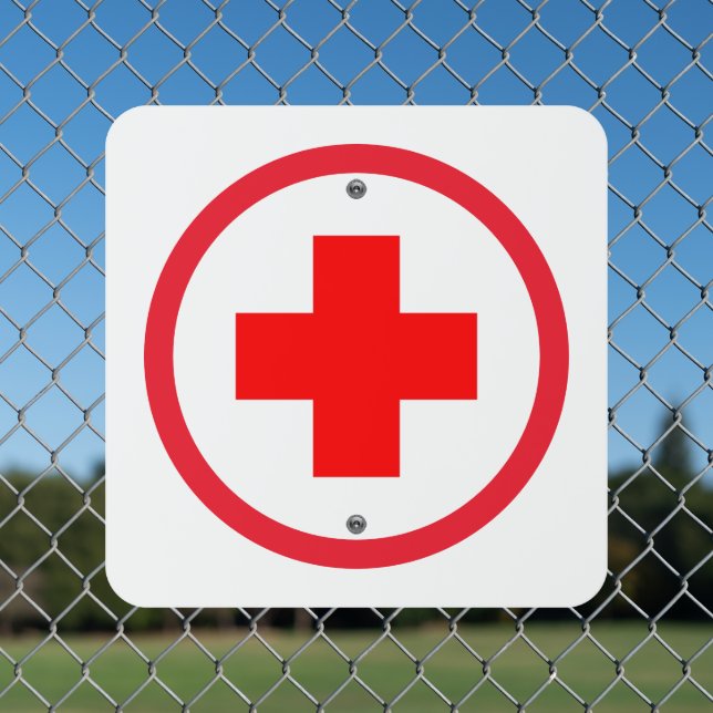 18 Inch First Aid Metal Sign with Medical Cross (In Situ(Fence))