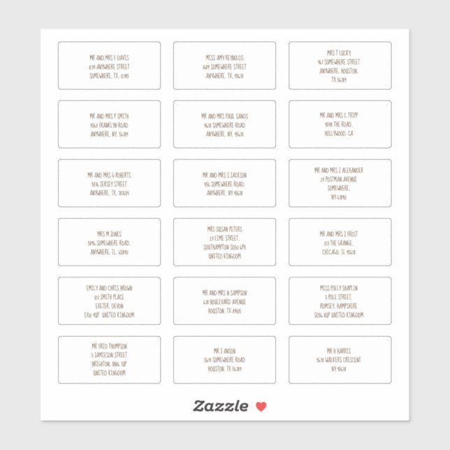 18 Individual Guest Name Addresses Informal Brown Sticker (Sheet)
