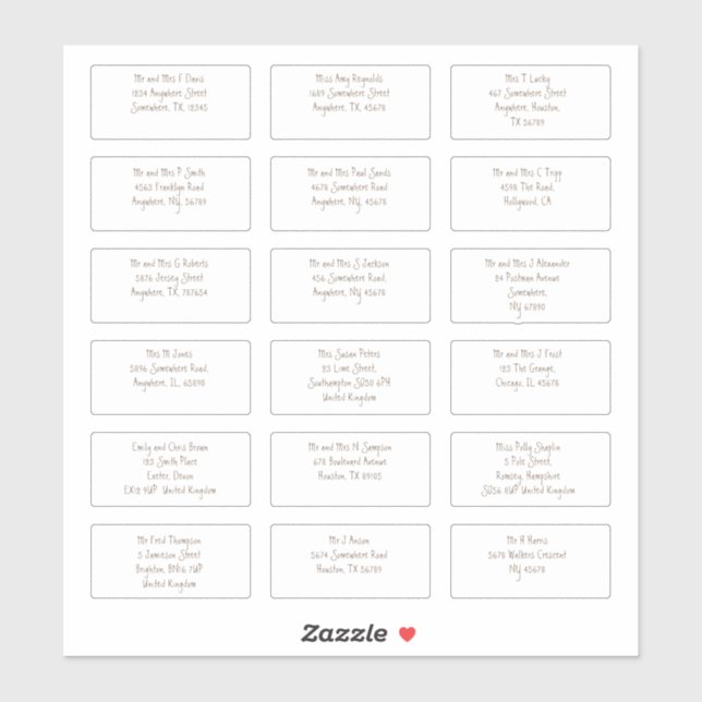 18 Individual Guest Name Addresses Modern Brown Sticker (Sheet)