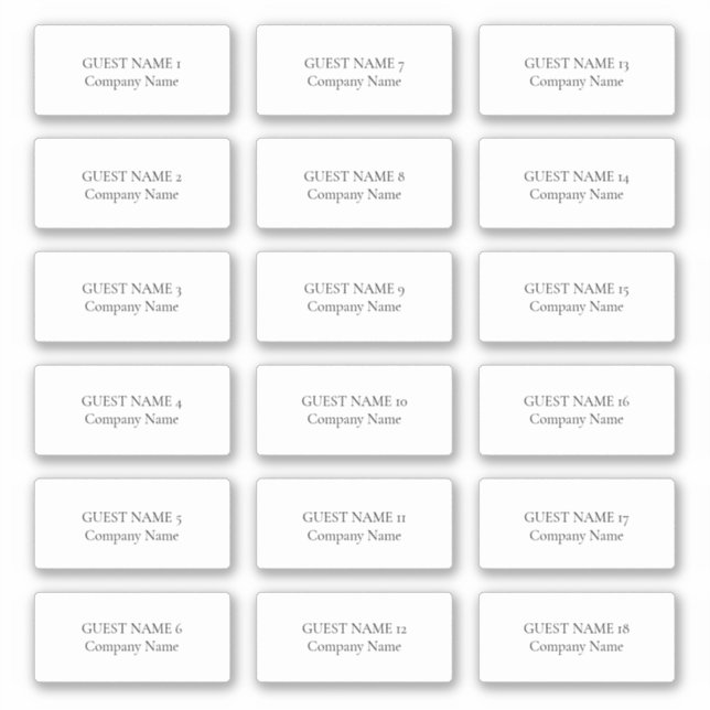 18 Individual Guest Name and Company Business Sticker (Front)