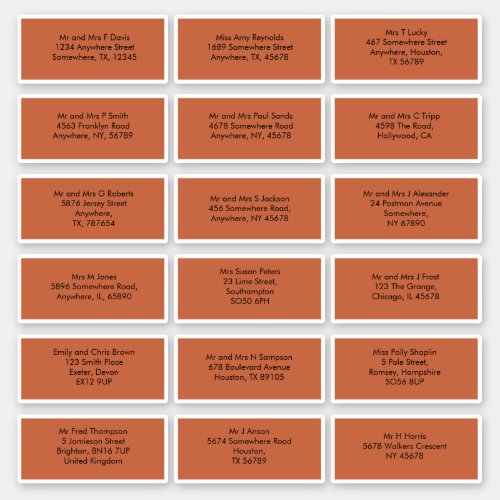 18 Individual Guest Names Addresses Terracotta Sticker