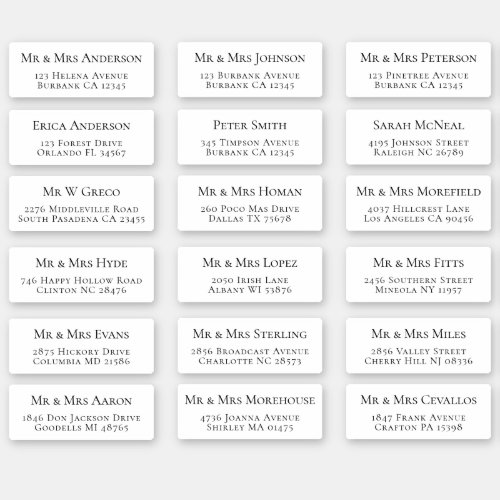 18 Individual Name Address Labels