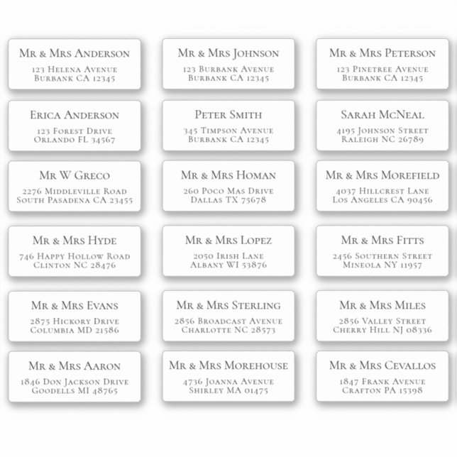 18 Individual Name Address Labels (Front)