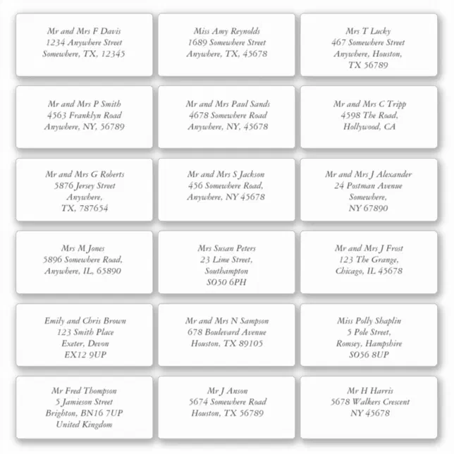 18 Individual Name Address Wedding Guest Italic Sticker | Zazzle